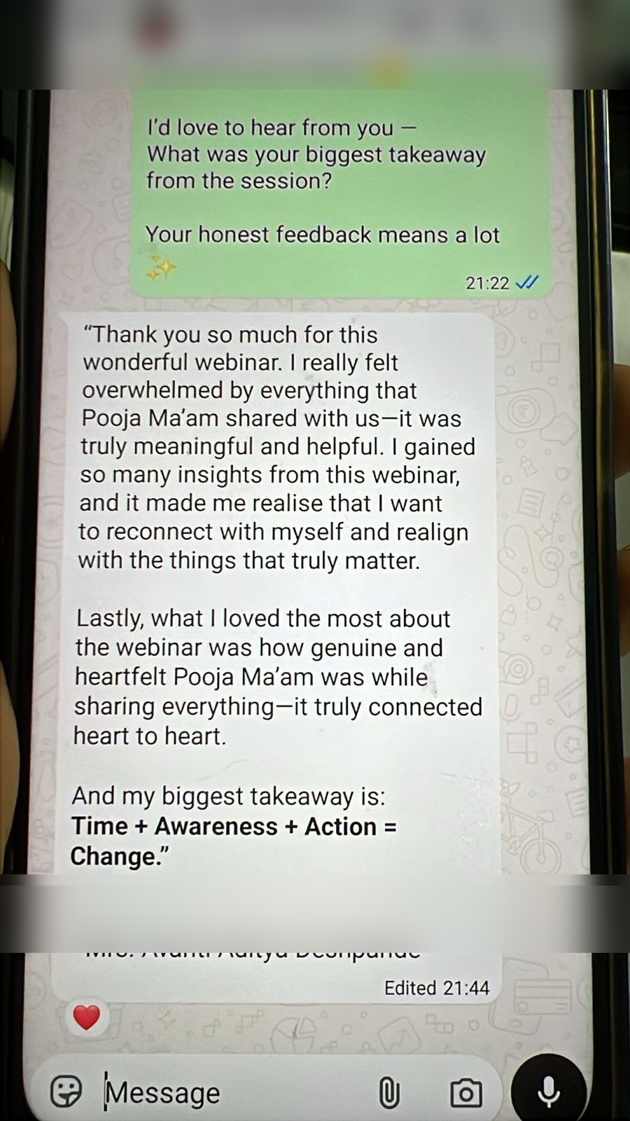 Testimonial from Mrs. Avanti Deshpande